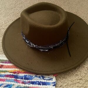 Brown Wide-Brim Fedora with Bandana Accent